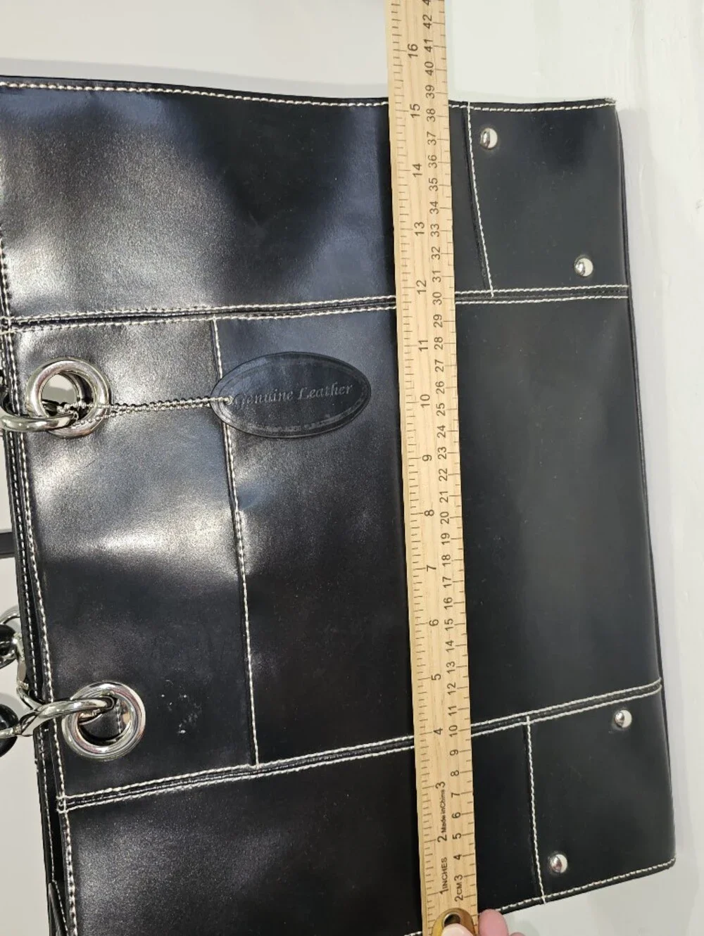Wilsons Leather Black Leather Tote Bag with Contrast Stitching